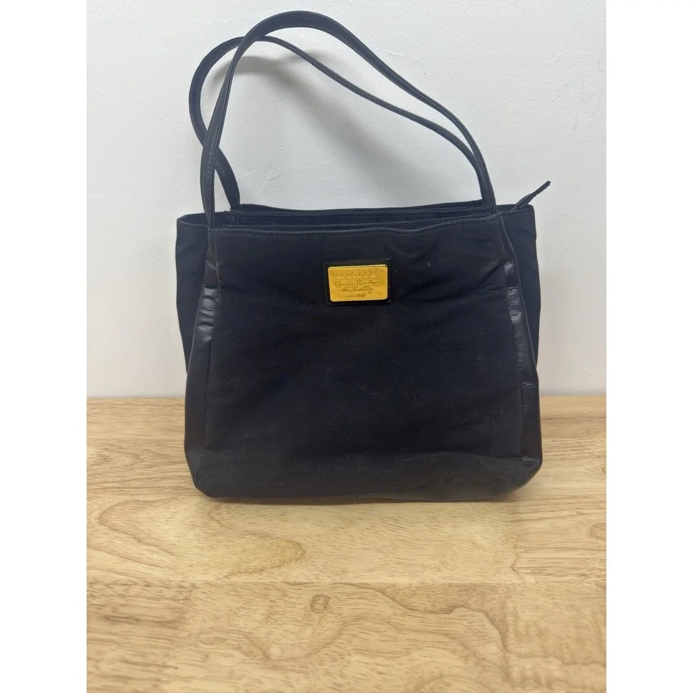 Vintage DKNY Black Zippered Y2K‎ Nylon Tote Purse Bag Double Handles #49